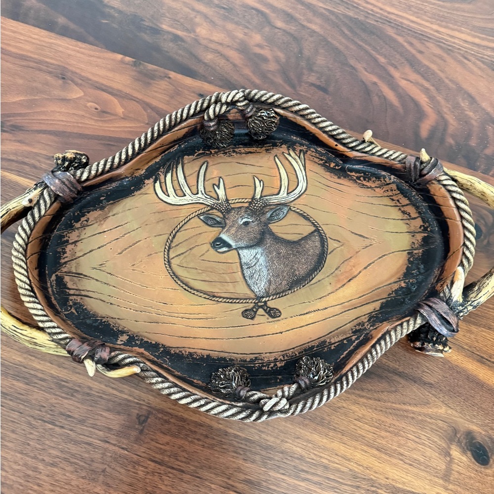 Vintage Hunting Lodge/Cabin/Rustic/Cowboy TRAY With A Deer/Rope/Antler Design - Picture 3 of 7